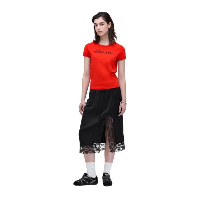 THE GLOSSY SATIN + LACE SATIN SLIP SKIRT